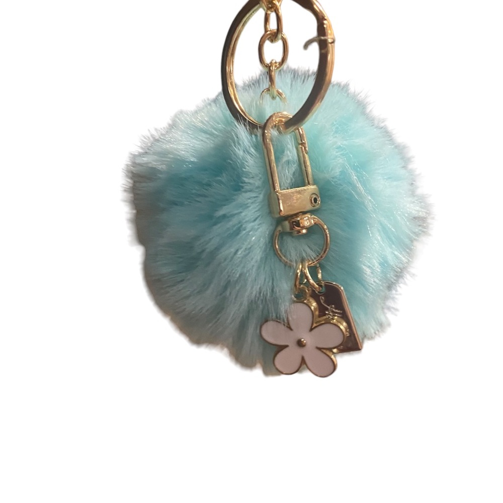 Blue Pom Pom and flower keychain